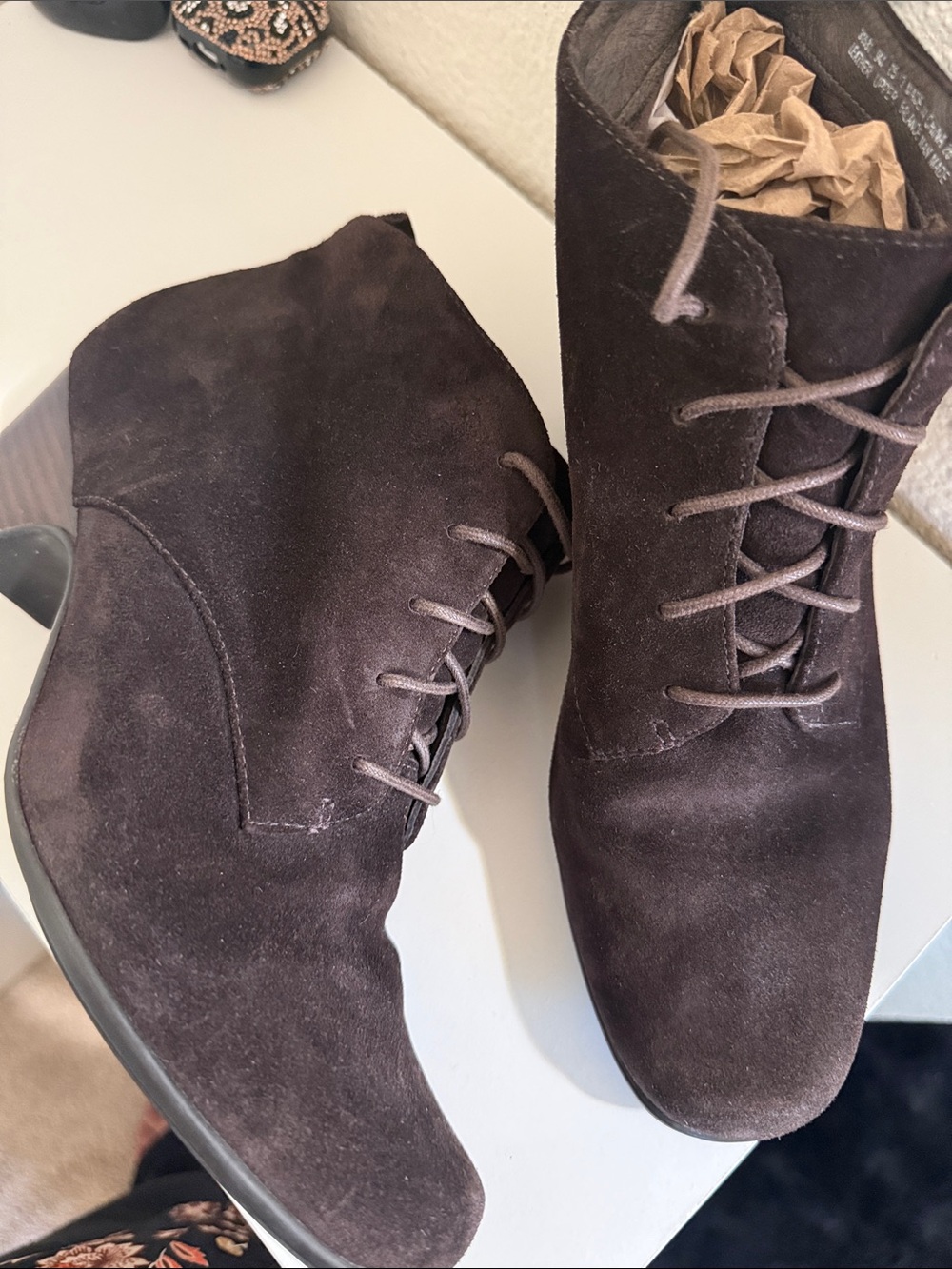 Clark’s   Suede Lace-Up Ankle Boots in Dark Brown - Picture 4 of 11
